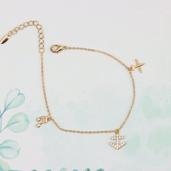 "Rose Gold Chain Bracelet with Anchor & Travel Charms for Women, XPBL0854 - Picture 8 of 13